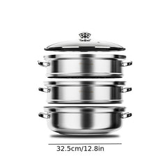3 Tier Steamer Pot With Lid Stainless Steel Steaming Pot