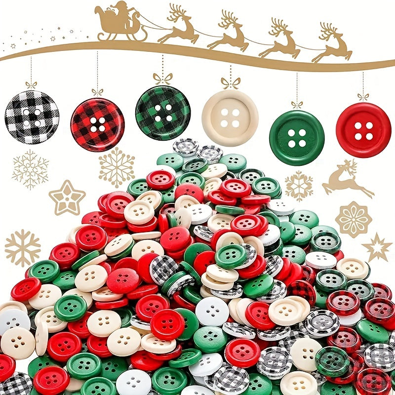 60pcs Christmas Wooden Buttons 6 Colors Lattice Craft Buttons