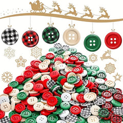 60pcs Christmas Wooden Buttons 6 Colors Lattice Craft Buttons