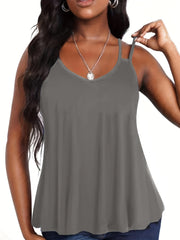  Casual Tank Women's Plus Solid Cut Out Strappy Back Tank Top