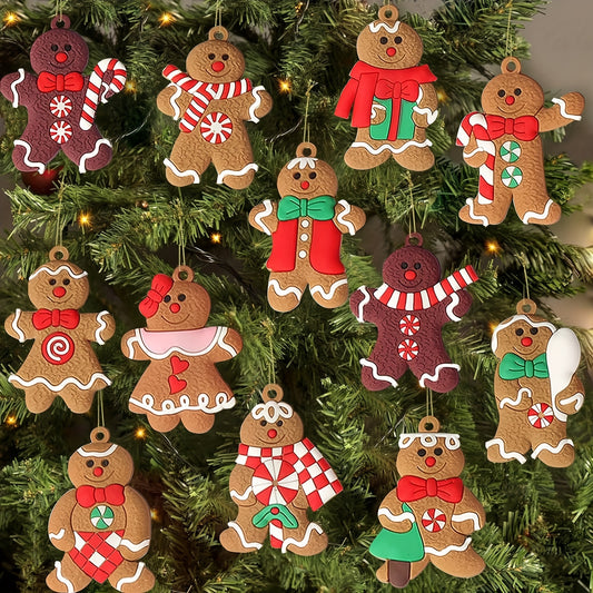 12pcs Vintage Gingerbread Men Christmas Tree Ornaments PVC Decorations