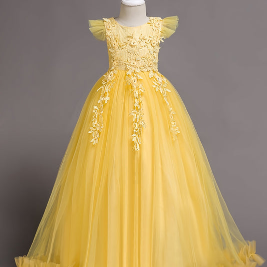 Girls Floral Lace Princess Dress Sleeveless Pageant Gown