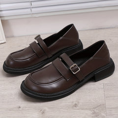 Women's Retro Chunky Heel Loafers Buckle Strap Comfortable Walking Shoes
