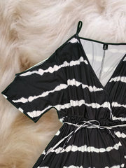  Tie Dye Cold Shoulder Surplice Mini Wrap Dress