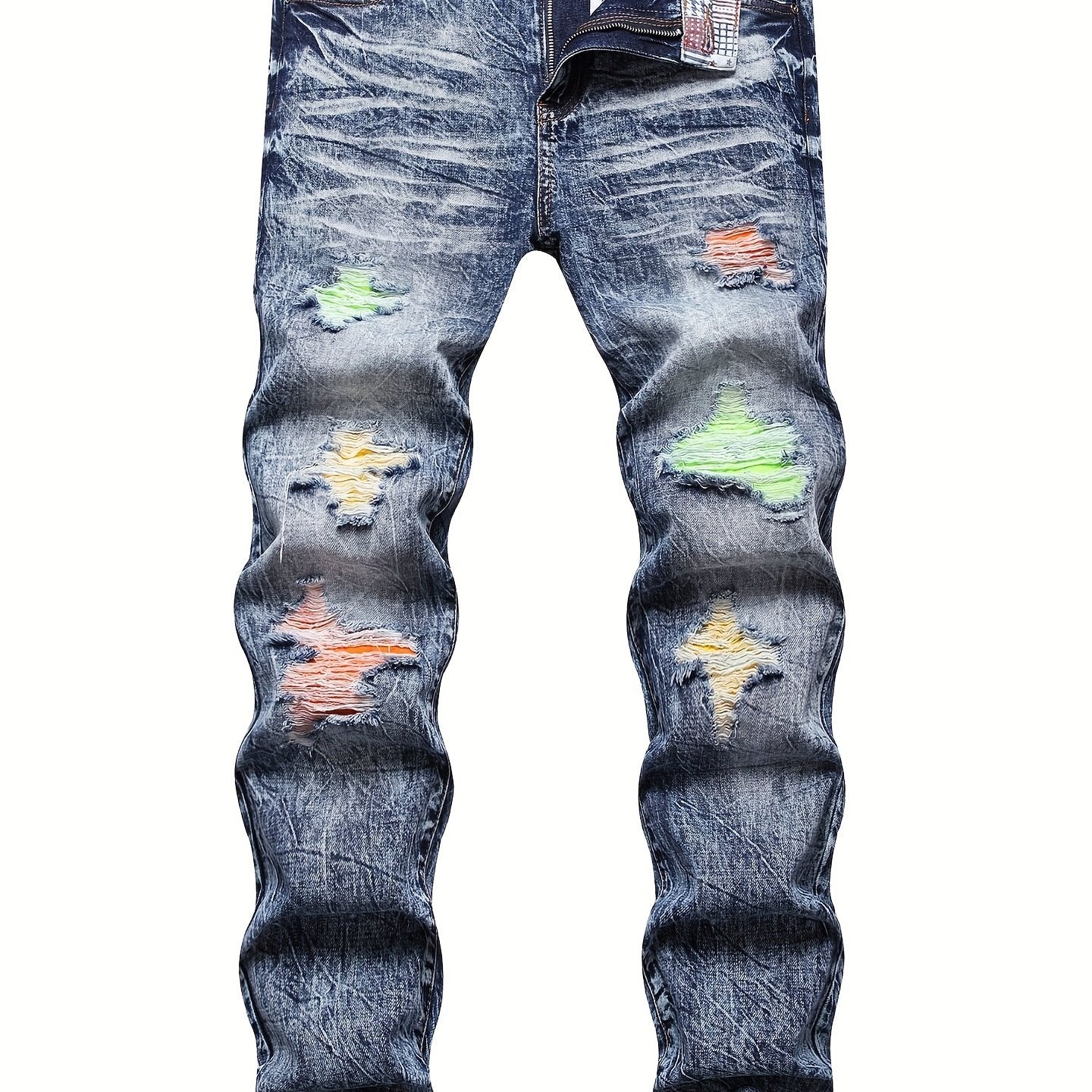 Boys Ripped Patch Jeans Skinny Slim Fit Washed Denim Long Pants Kids