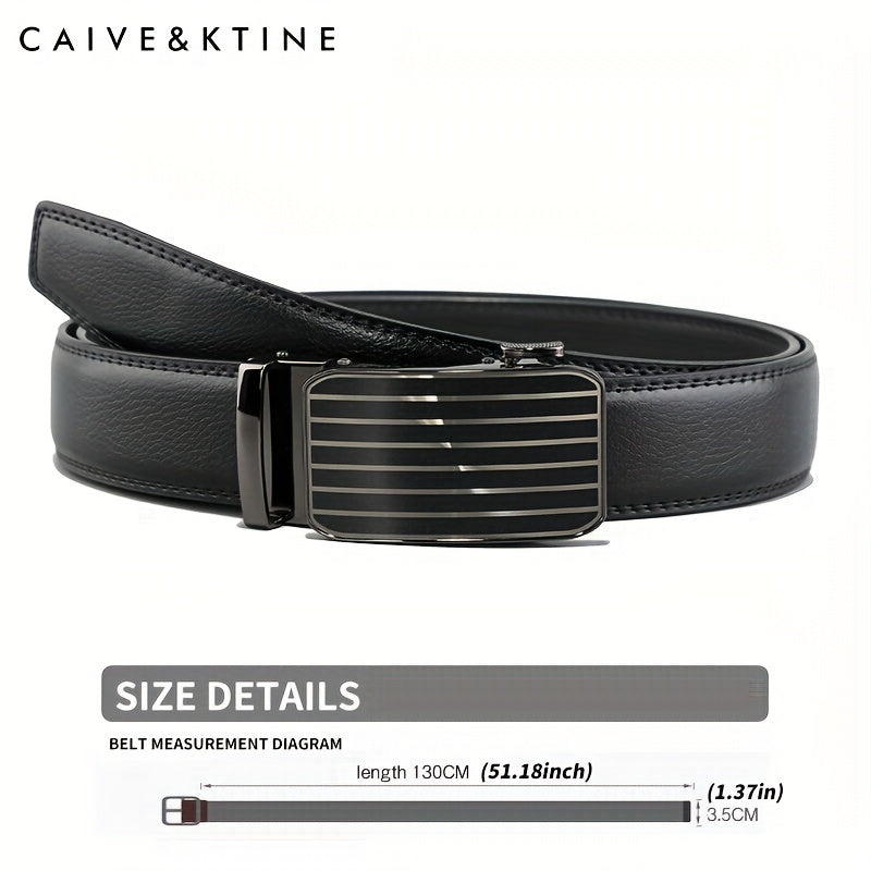 Caivektine Men's Cowhide Striped Business Belt Casual Belt