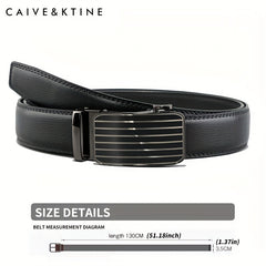Caivektine Men's Cowhide Striped Business Belt Casual Belt