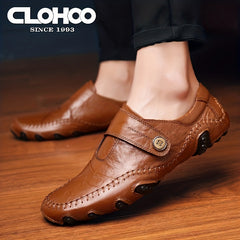 CLOHOO Retro Loafers Slip On Sneakers Light Brown
