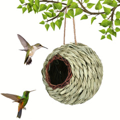 Hand Woven Natural Grass Hanging Bird House for Hummingbirds