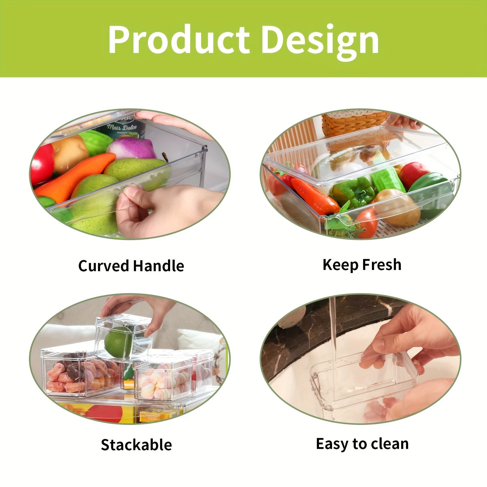 10pcs Clear Plastic Refrigerator Storage Tray with Lid