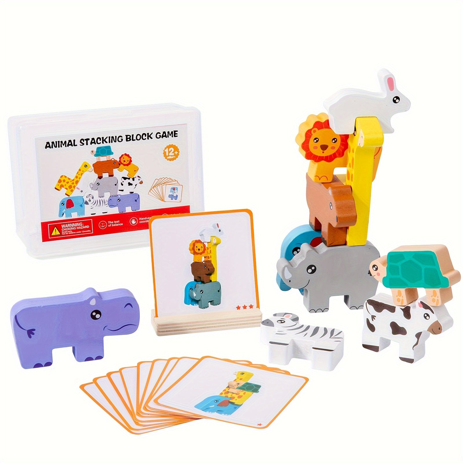 Wooden Animal Sorting & Stacking Blocks Game w/10 Challenge Cards