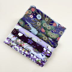 5pcs Purple Cotton Flower Printed Cheongsam Kimono Dress Fabric