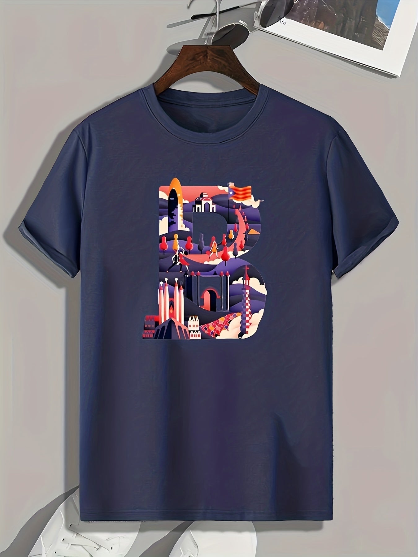 Men's B Print Graphic Tee Summer Casual Comfy T-shirt
