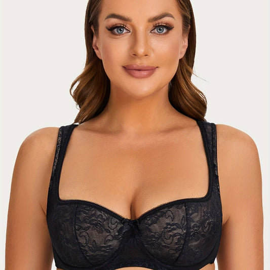  Floral Lace Underwire Balconette Bra