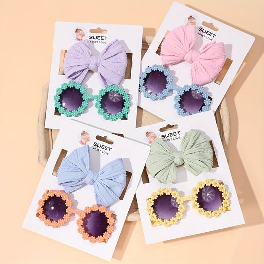 Girls Flower Sunglasses & Bow Headband Set Hair Accessories