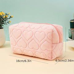 Heart Embossed Makeup Bag Cosmetic Organizer Pouch for Girls and Women