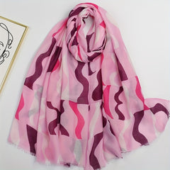 Striped Frayed Edge Scarf Double Shawl Windproof Head Wrap