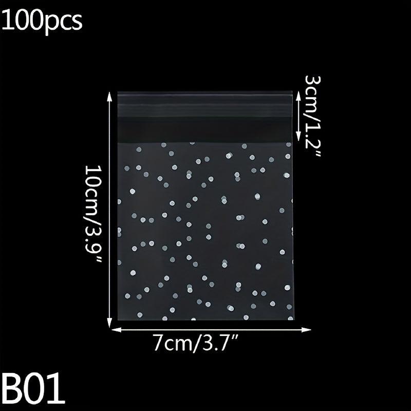 100pcs Self Adhesive Polka Dot Cellophane Cookie Bags