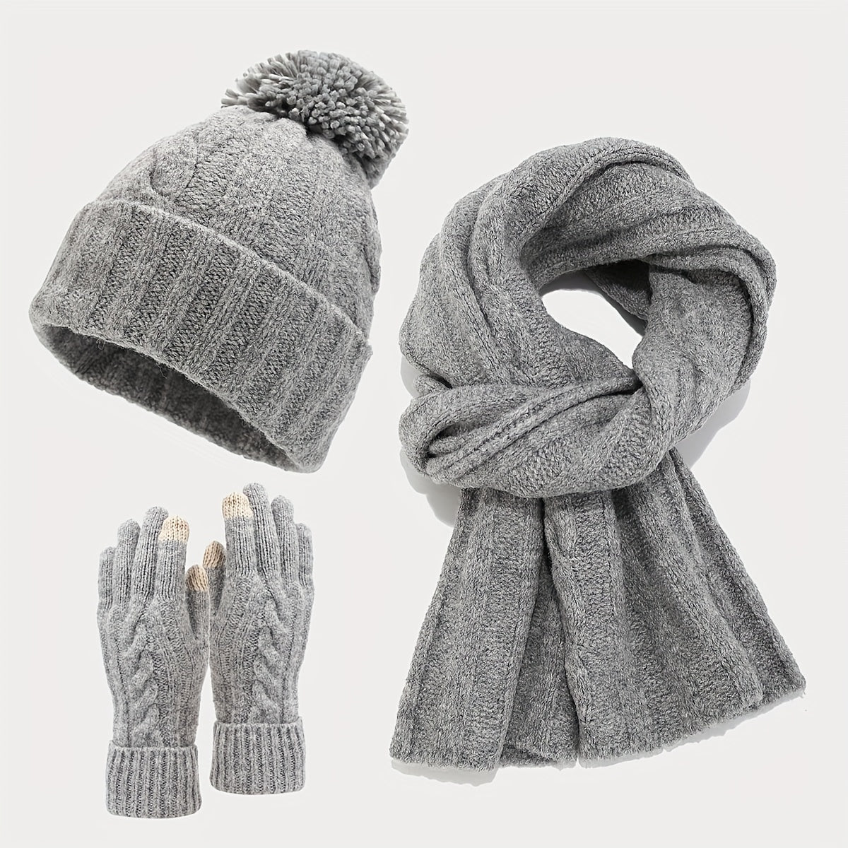 Fashionable Knitted Hat Scarf Gloves Set Warm Winter Set