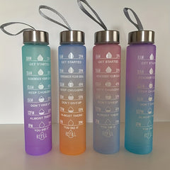 Leakproof 300ml 750ml Gradient Water Bottle with Time Mark and Straw BPA-Free