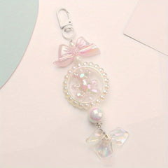 Cute Bear Keychain with Bow Knot and Beaded Shell Pendant for Girls
