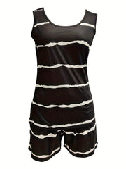 Striped Print Casual Two-piece Set Tank Top & Shorts Outfits