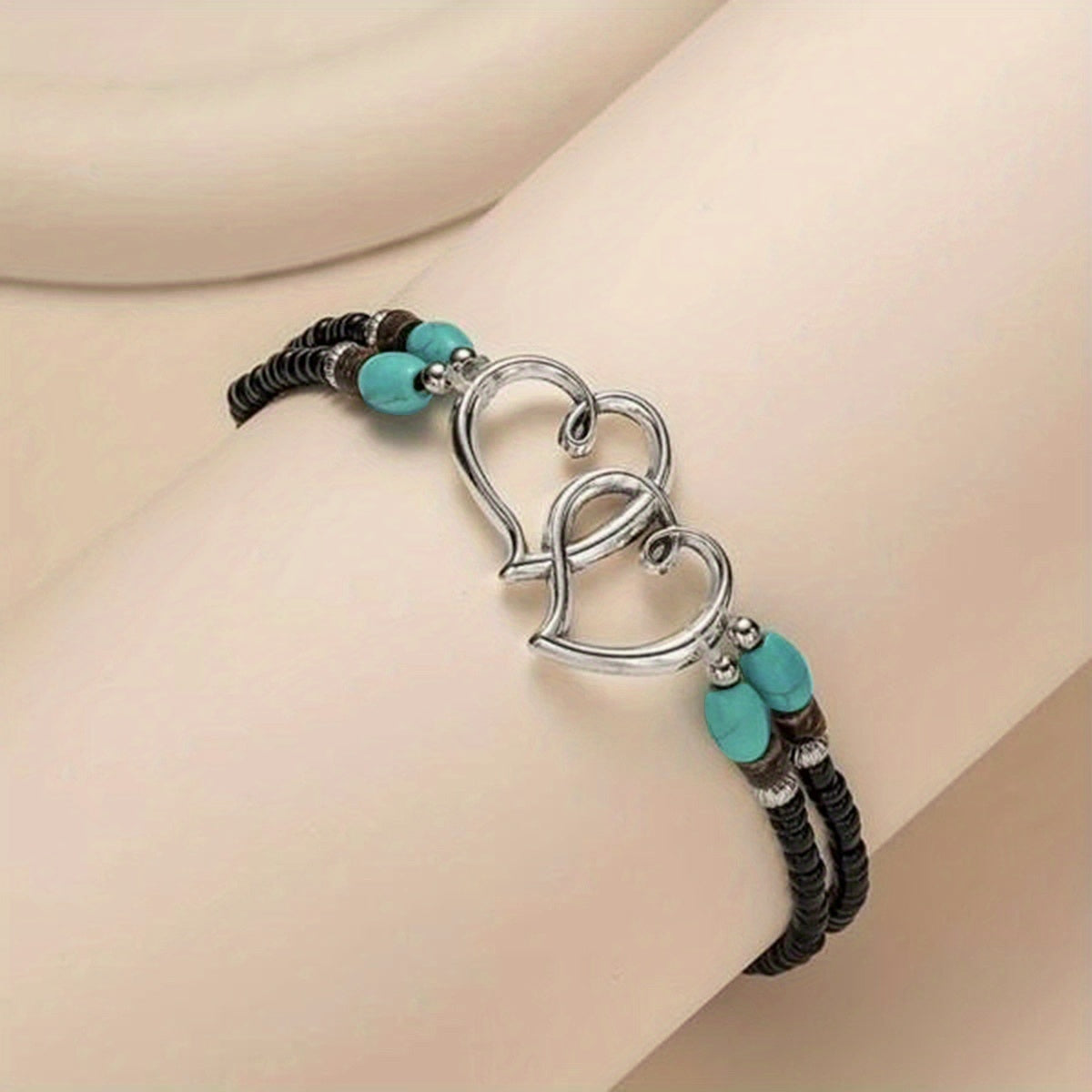 Double Layer Heart Anklet Rice Bead