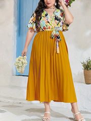  Print Butterfly Sleeve Maxi Dress With Belt