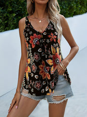 Floral Print Sleeveless Tank Top V-Neck Casual Summer Top