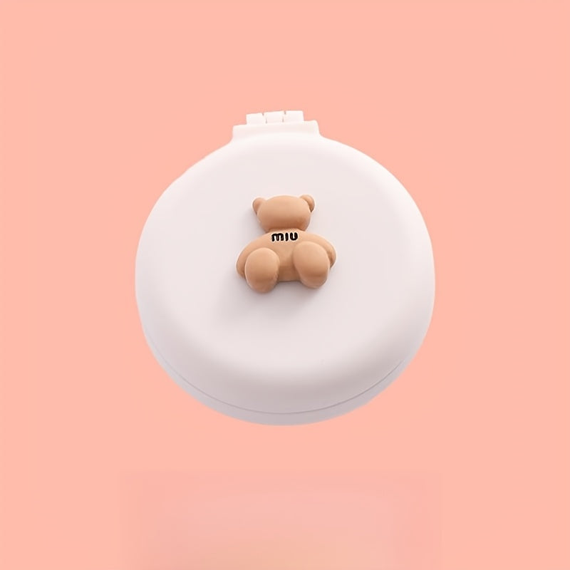 Cartoon Bear Decor Hairbrush Mirror Round Portable Comb