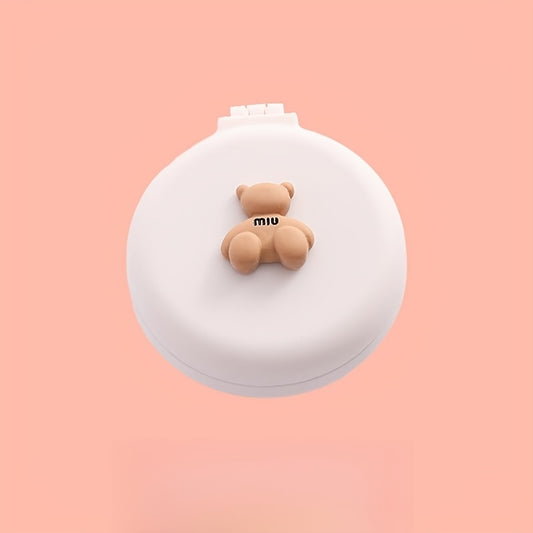 Cartoon Bear Decor Hairbrush Mirror Round Portable Comb