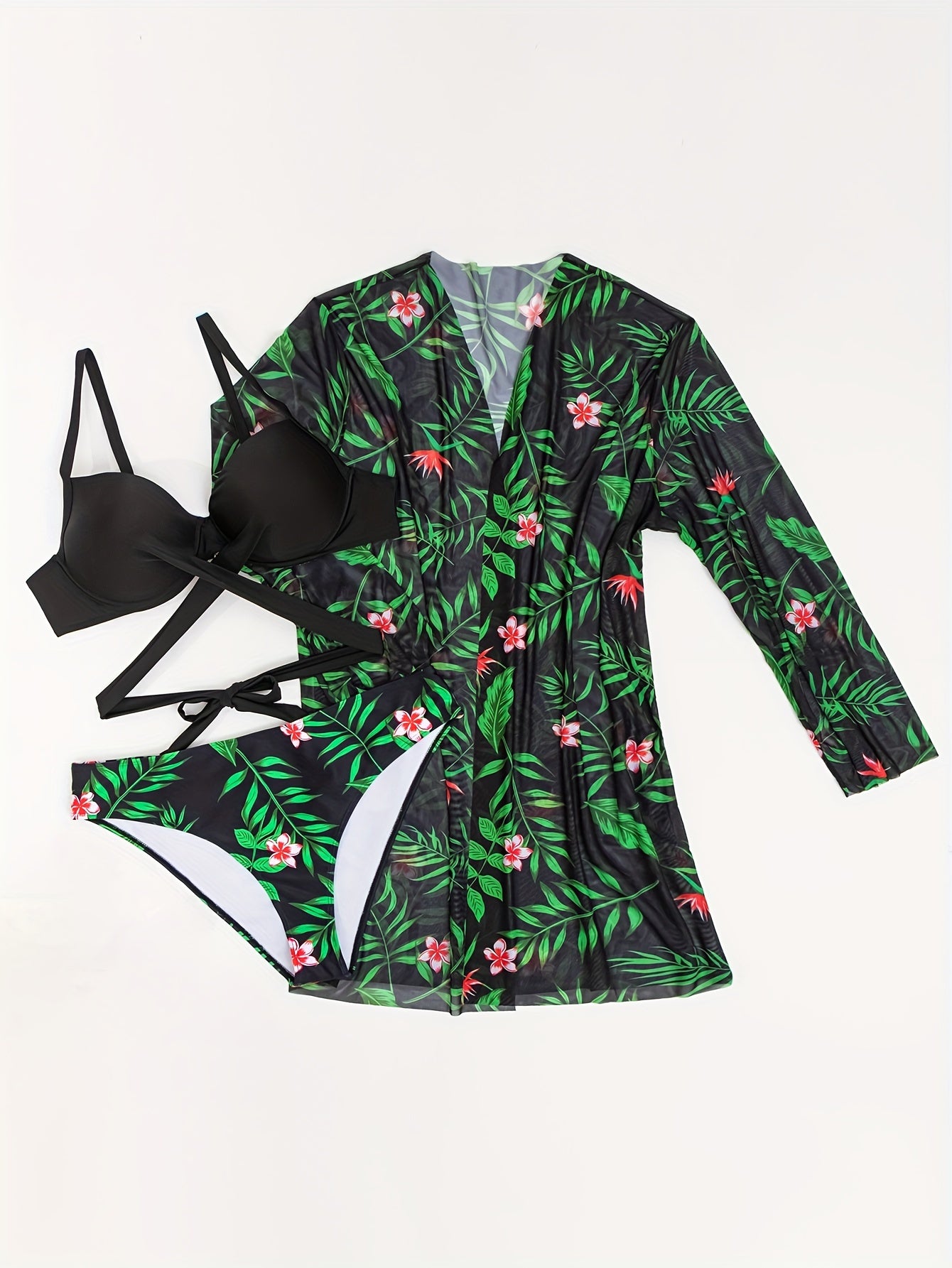  Tropical Print 3-Piece Swimsuit Set