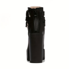 Women's Platform Block Heel Boots Lace Up Ankle Motorcycle Boots