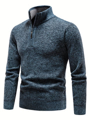 Men's Zipper Knitted Sweater Casual Warm Solid Pullover