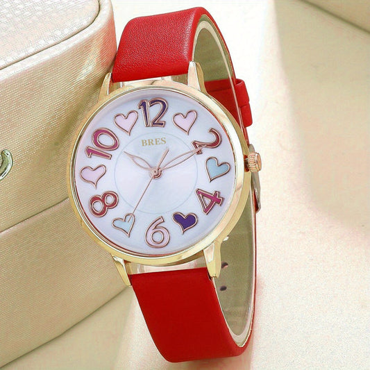 Girls Waterproof Hearts Watch with PU Leather Strap