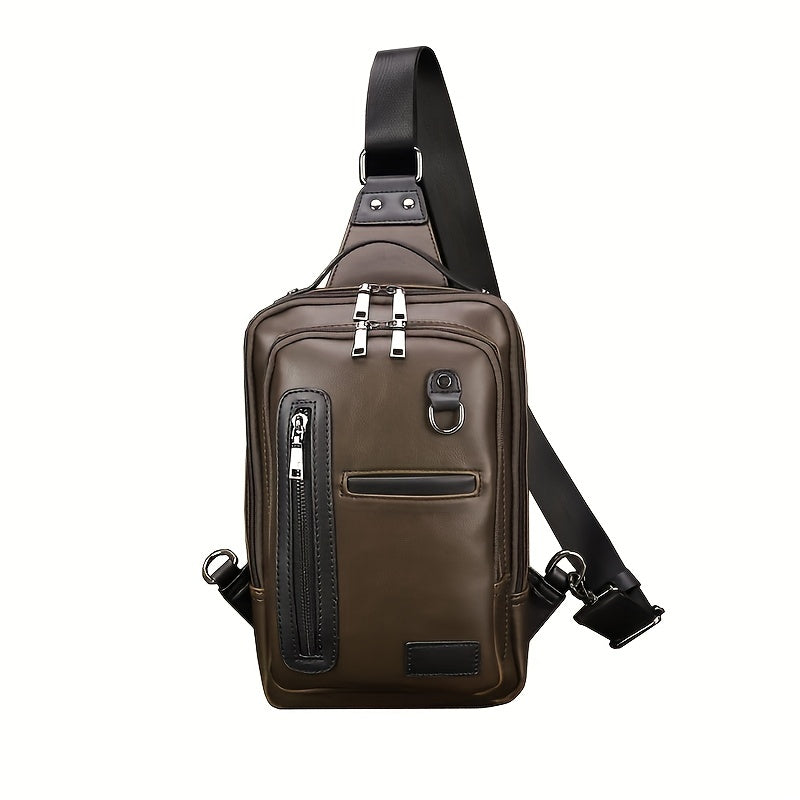 Men's Leather Crossbody Bag Vintage Chest Bag Large Capacity Satchel