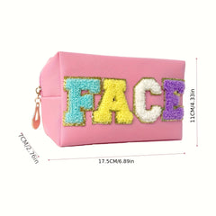 3 Pcs Preppy Patch Makeup Bag Chenille Letter Cosmetic Bag Waterproof Zipper