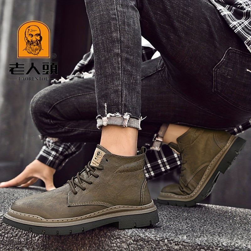 Men's Lace up Service Boots Casual Leather Walking Shoes