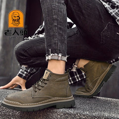 Men's Lace up Service Boots Casual Leather Walking Shoes