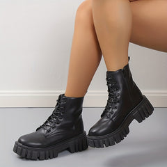 Platform Combat Boots Zipper & Lace Up Short Boots