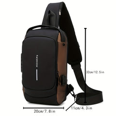 Men's Nylon Crossbody Bag USB Charging Waterproof Shoulder Bag