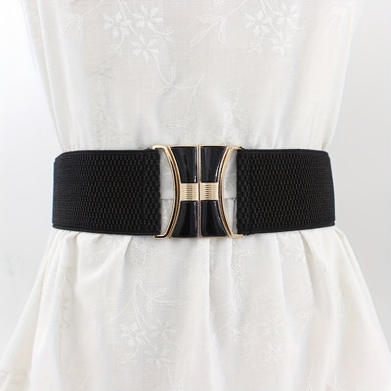 Geometric Buckle Girdle Elastic Wide Waistband for Women