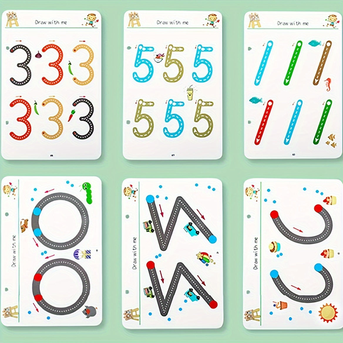 GIRLA Preschool Kids' Reusable Tracing Cards Set