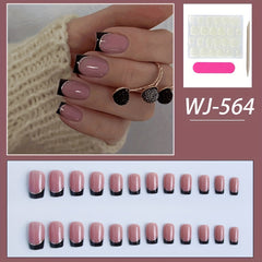 24pcs Pink French Glitter Edge Press On Nails for Halloween