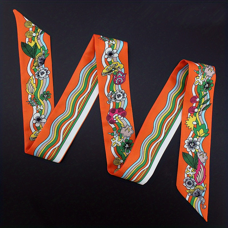 Twill Satin Scarf Female Long Ribbon Necktie French Flower Wave Hairband