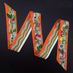 Twill Satin Scarf Female Long Ribbon Necktie French Flower Wave Hairband