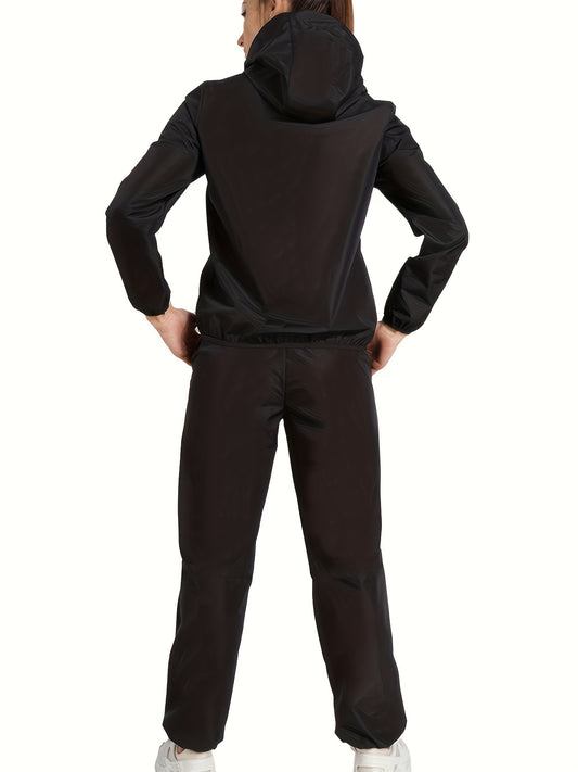 2pcs Sauna Sweat Sports Set Zipper Sweat Hoodie & Sweat Pants Suit