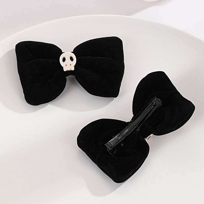 Velvet Skull Bow Hair Clip Cyberpunk Hair Pin Barrette Accessories