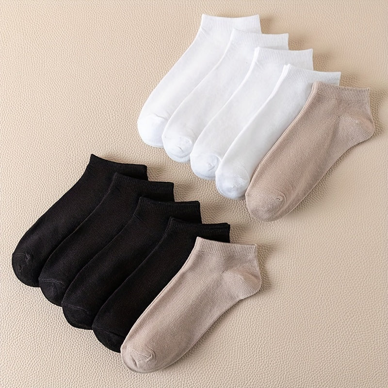 10 Pairs Solid Ankle Socks Comfy & Breathable Women's Stockings
