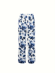  Tie Dye Floral Print High Rise Pants With Pockets